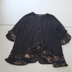 Ali Miles Jacket Womens 2XL Black Ruffle Hem Button Front Metallic Accent